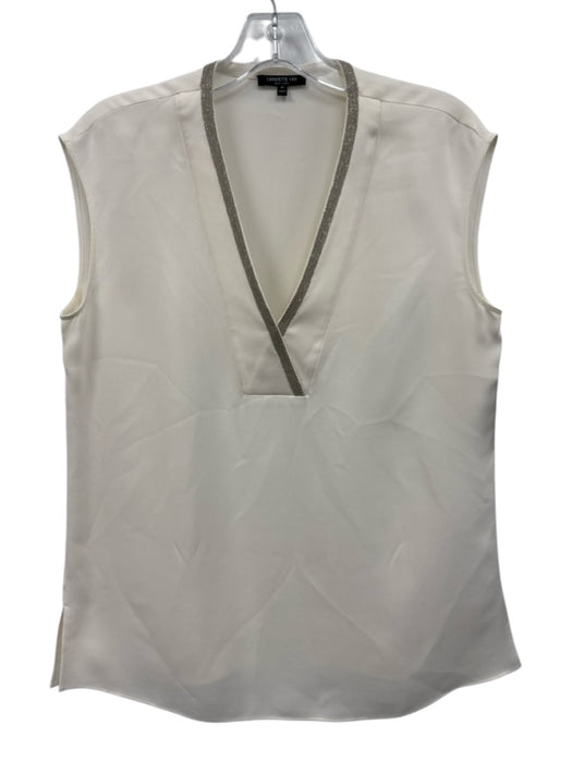 Lafayette 148 Size M Cream White Silk Sleeveless V Neck Monili Detail Top Cream White / M