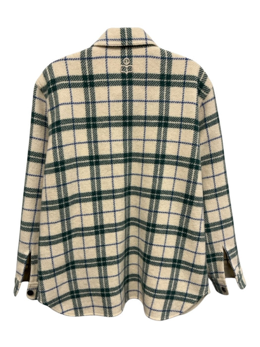 Isabel Marant Etoile Size 36 Cream, Green & Blue Print Wool Plaid Check Jacket Cream, Green & Blue Print / 36