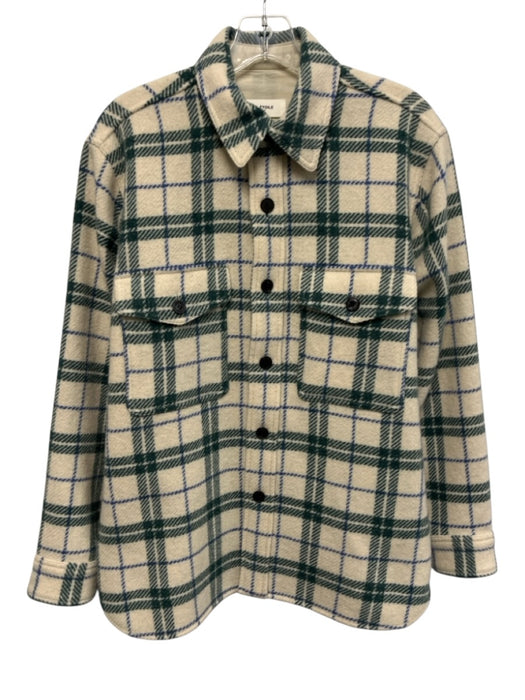 Isabel Marant Etoile Size 36 Cream, Green & Blue Print Wool Plaid Check Jacket Cream, Green & Blue Print / 36