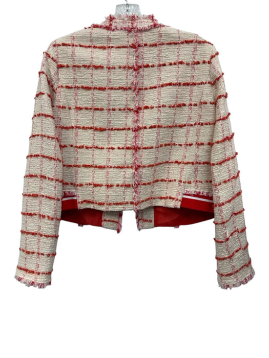 Pinko Size 4 Cream, Red & Pink Cotton Blend Tweed Checked Cropped Jacket Cream, Red & Pink / 4