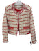 Pinko Size 4 Cream, Red & Pink Cotton Blend Tweed Checked Cropped Jacket Cream, Red & Pink / 4