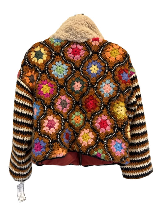 Tach Size XS Cream White & Multi Merino Wool Crochet Zip Front Crop Jacket Cream White & Multi / XS