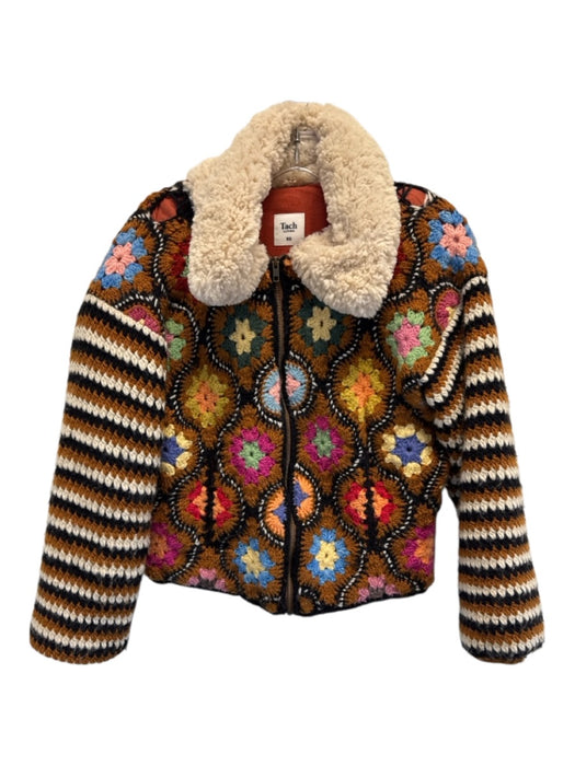 Tach Size XS Cream White & Multi Merino Wool Crochet Zip Front Crop Jacket Cream White & Multi / XS