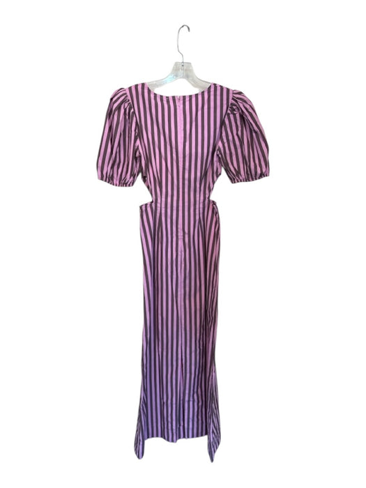 Ganni Size 32 Pink & Brown Cotton Stripes Side Cut Outs Back Zip Maxi Dress Pink & Brown / 32