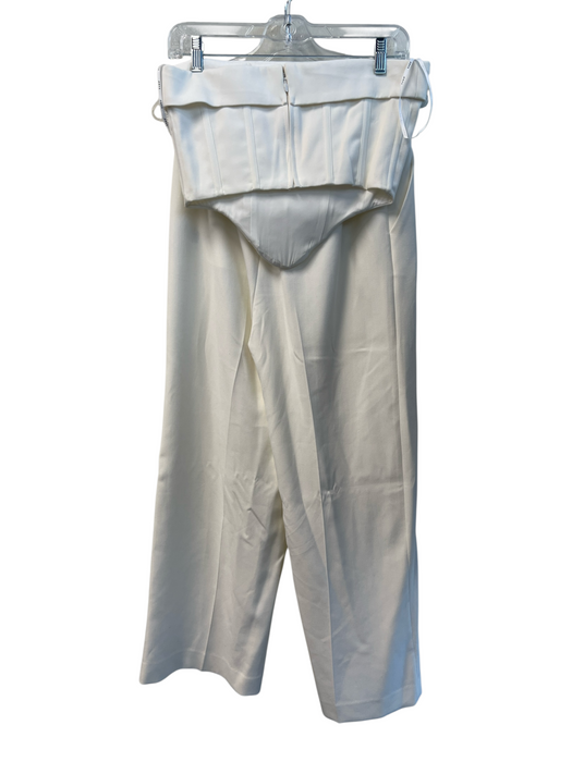 SABO Size S White Polyester Zip Fly Strapless Boning Wide Leg Pant Set White / S
