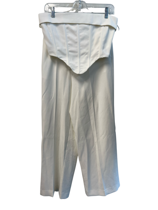 SABO Size S White Polyester Zip Fly Strapless Boning Wide Leg Pant Set White / S