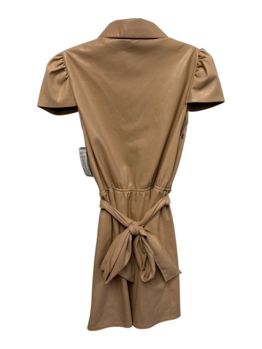 Alice + Olivia Classics Size 0 Beige Polyurethane Short Sleeve Knee Length Dress Beige / 0