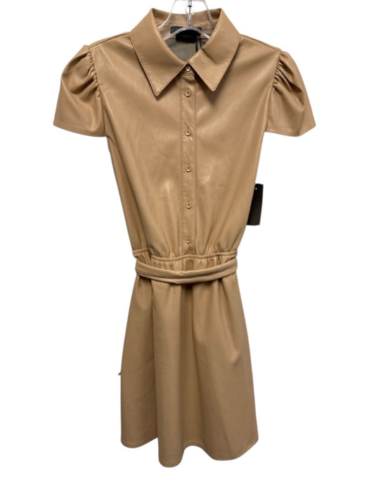 Alice + Olivia Classics Size 0 Beige Polyurethane Short Sleeve Knee Length Dress Beige / 0