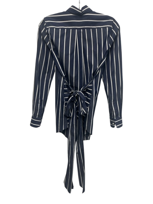 Ann Mashburn Size XS Navy Blue & White Cotton Stripe Wrap Button Down Dress Navy Blue & White / XS