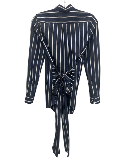 Ann Mashburn Size XS Navy Blue & White Cotton Stripe Wrap Button Down Dress Navy Blue & White / XS