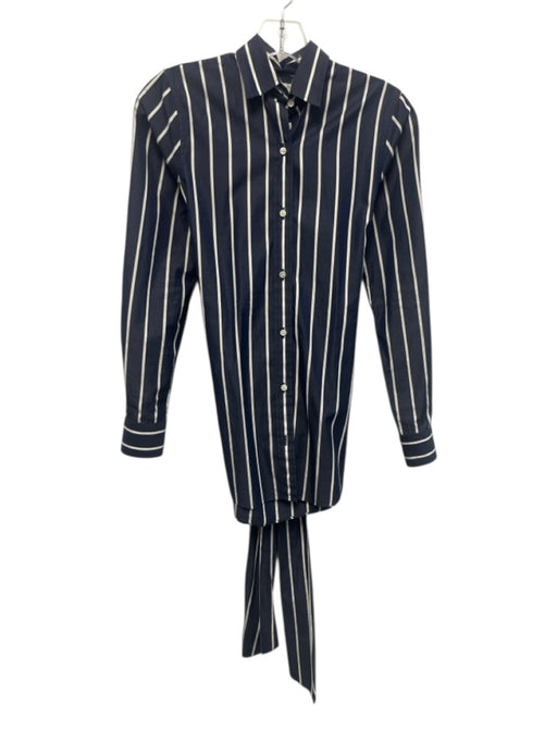 Ann Mashburn Size XS Navy Blue & White Cotton Stripe Wrap Button Down Dress Navy Blue & White / XS