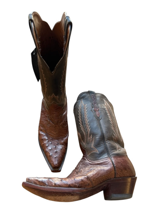 Black Jack Shoe Size 10B Brown Leather Ostrich Stitching Cowboy Boots Brown / 10B