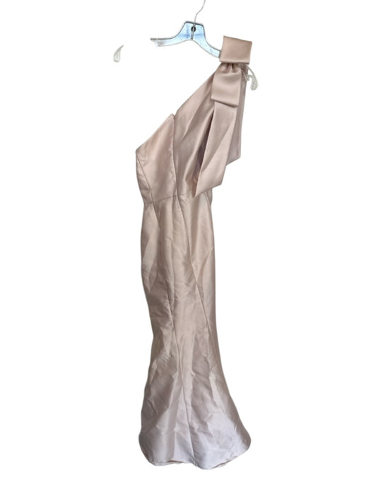 Alfred Sung Size 10 Champange Polyester One Shoulder Bow Back Zip Maxi Gown Champange / 10