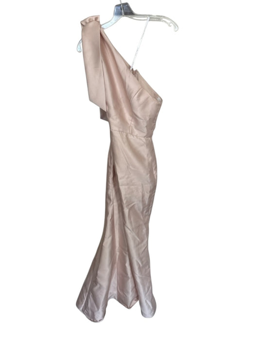 Alfred Sung Size 10 Champange Polyester One Shoulder Bow Back Zip Maxi Gown Champange / 10