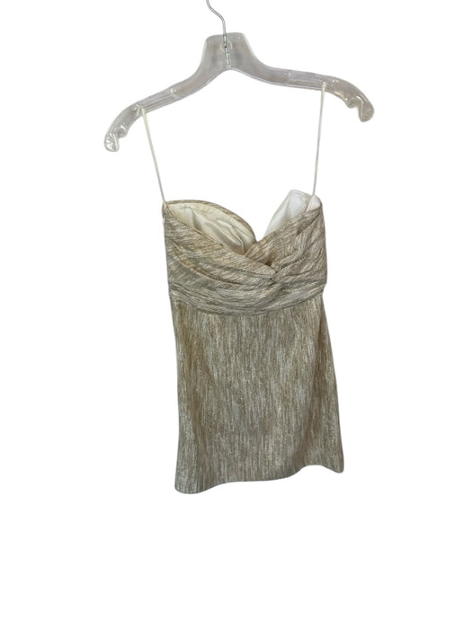 Tibi Size 2 White & Gold Polyester Metallic Detail Strapless Mini Dress White & Gold / 2
