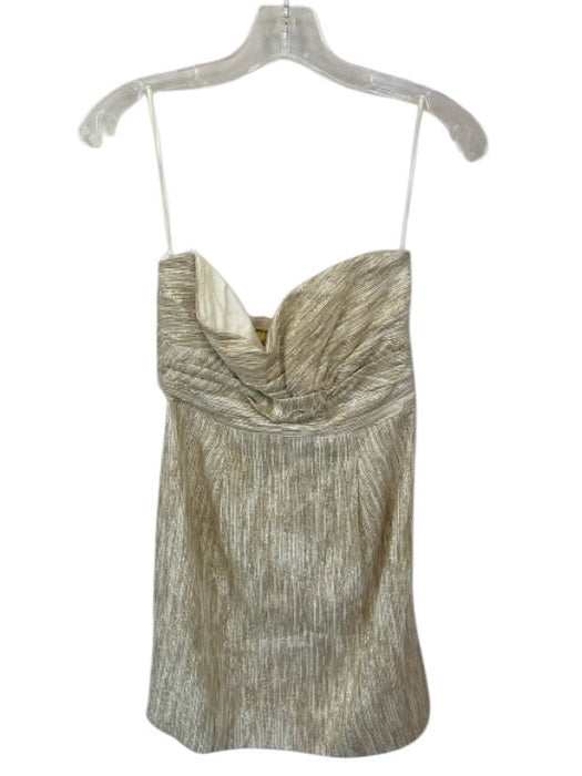 Tibi Size 2 White & Gold Polyester Metallic Detail Strapless Mini Dress White & Gold / 2