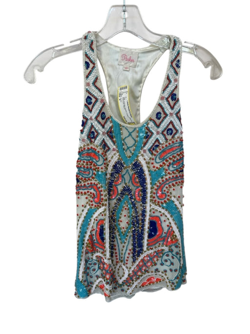 Parker Size X Multi Polyester Beaded Sequins Razorback Top Multi / X