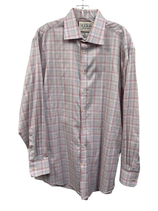 Thomas Pink Size 17 Pink & Multi Cotton Plaid Button up Men's Long Sleeve Shirt Pink & Multi / 17