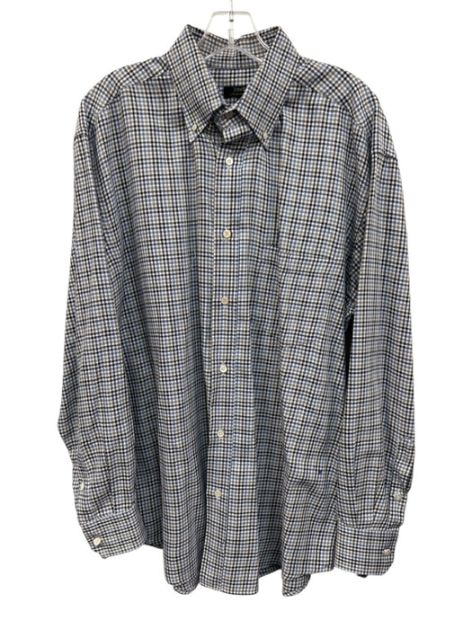 Zanella Made in Italy Size XL Blue & Tan Cotton Plaid Men's Long Sleeve Shirt Blue & Tan / XL