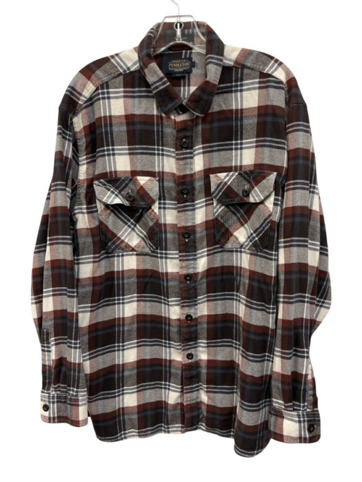 Pendleton Size XL Brown & Blue Cotton Blend Plaid Flannel Long Sleeve Shirt Brown & Blue / XL
