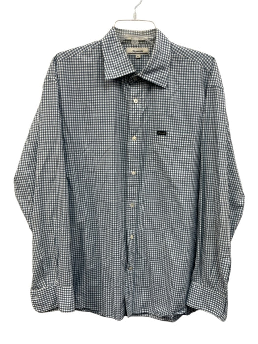 Facconable Size XL Blue & White Cotton Gingham Button Down Long Sleeve Shirt Blue & White / XL