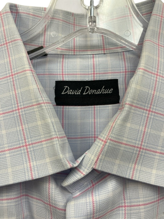 David Donahue Size 17 Light Blue & Pink Print Cotton Plaid Long Sleeve Shirt Light Blue & Pink Print / 17