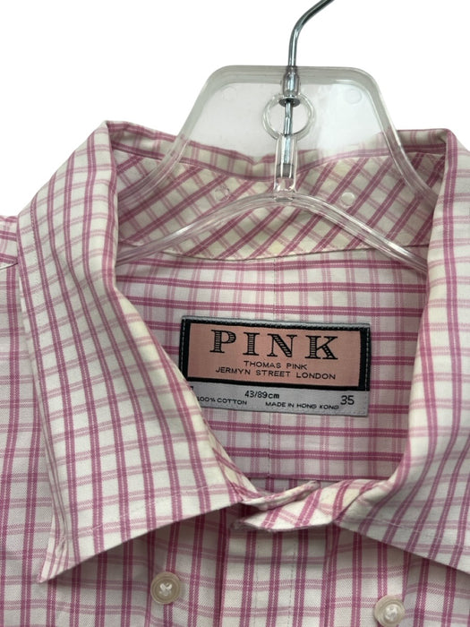 Thomas Pink Size 17 Magenta & White Print Cotton Plaid Men's Long Sleeve Shirt Magenta & White Print / 17