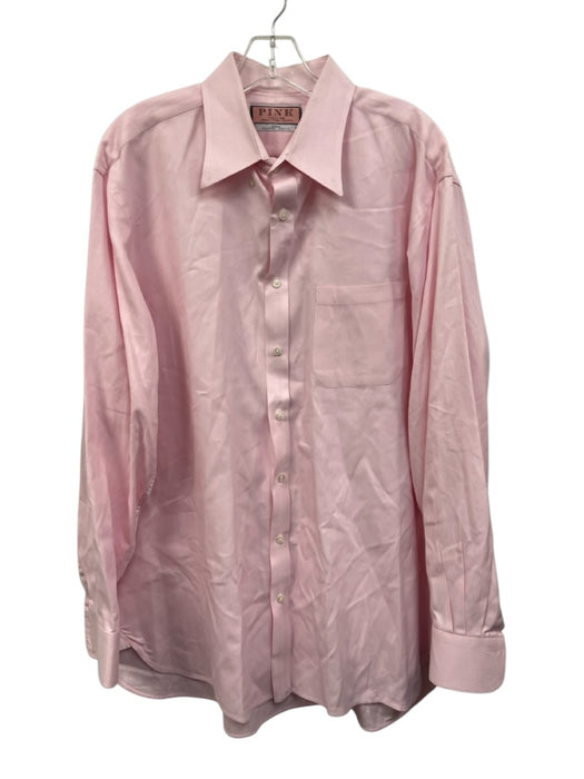 Thomas Pink Size 17 Pink Cotton Herringbone Button up Men's Long Sleeve Shirt Pink / 17