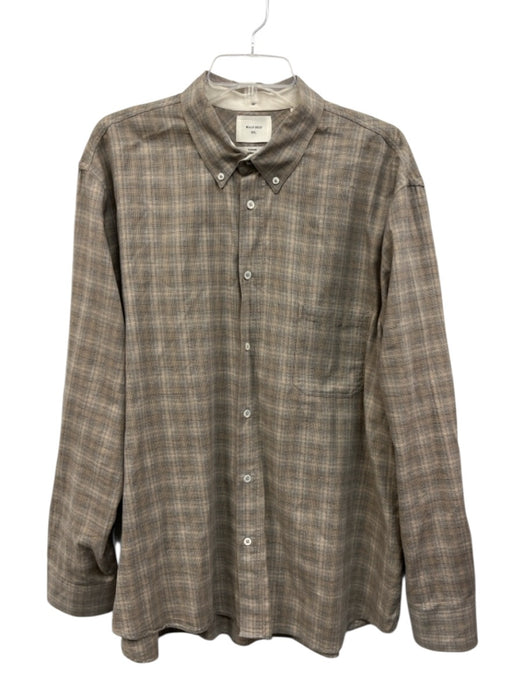 Billy Reid Size XXL Tan Cotton Plaid Button Up Men's Long Sleeve Shirt Tan / XXL