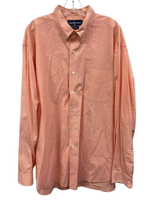 Ralph Lauren Size XL Orange & White Cotton Micro Gingham Men's Long Sleeve Shirt Orange & White / XL
