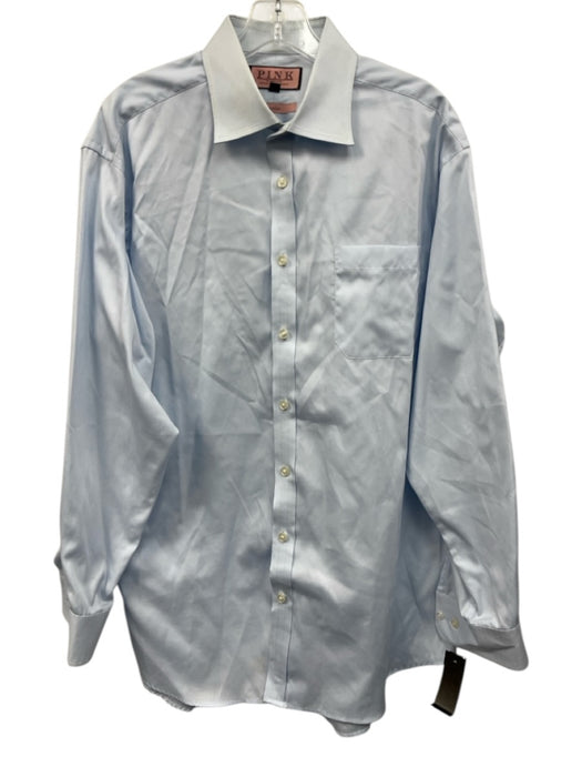 Thomas Pink Size 17 Light blue Cotton Solid Button Up Men's Long Sleeve Shirt Light blue / 17