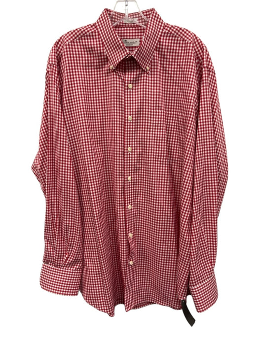 Peter Millar Size XL Red & White Cotton Gingham Button Up Long Sleeve Shirt Red & White / XL