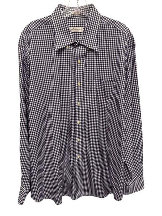 Peter Millar Size XL Purple Cotton Gingham Button Up Men's Long Sleeve Shirt Purple / XL