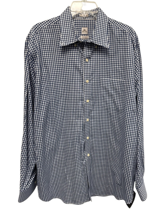 Peter Millar Size XL Blue & White Cotton Gingham Button Up Long Sleeve Shirt Blue & White / XL