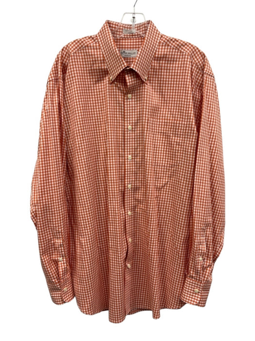 Peter Millar Size XL Orange & White Cotton Gingham Button Up Long Sleeve Shirt Orange & White / XL