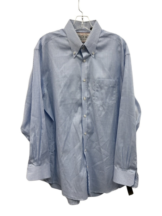 Thomas Pink Size 17 Blue Cotton Grid Button Down Button up Long Sleeve Shirt Blue / 17