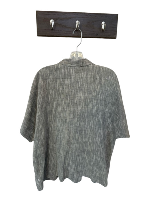 Eileen Fisher Size L Grey Cotton Blend Burlap Snap Closure Collar Top Grey / L