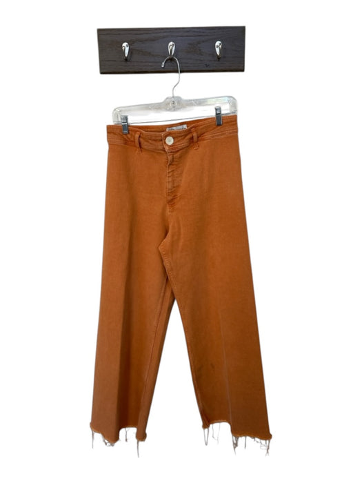 Zara Size 10 Burnt Orange High Waist Raw Hem Zip Fly Wide Leg Jeans Burnt Orange / 10