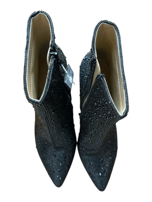 Betsey Johnson Shoe Size 8.5 Black Leather Rhinestones Pointed Toe Booties Black / 8.5