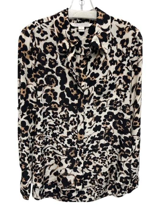 Diane Von Furstenberg Size 2 Cream, Black, Brown Silk Animal Print Top Cream, Black, Brown / 2