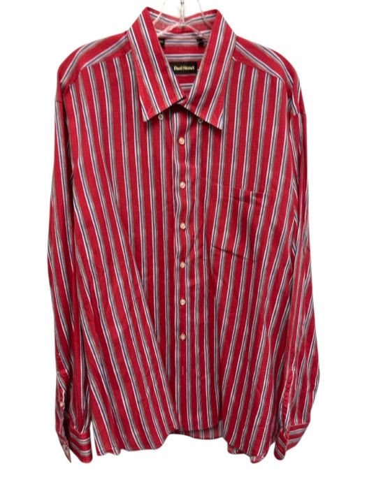 Paul Stuart Size XXL Red & Blue Cotton Blend Striped Button Up Long Sleeve Shirt Red & Blue / XXL
