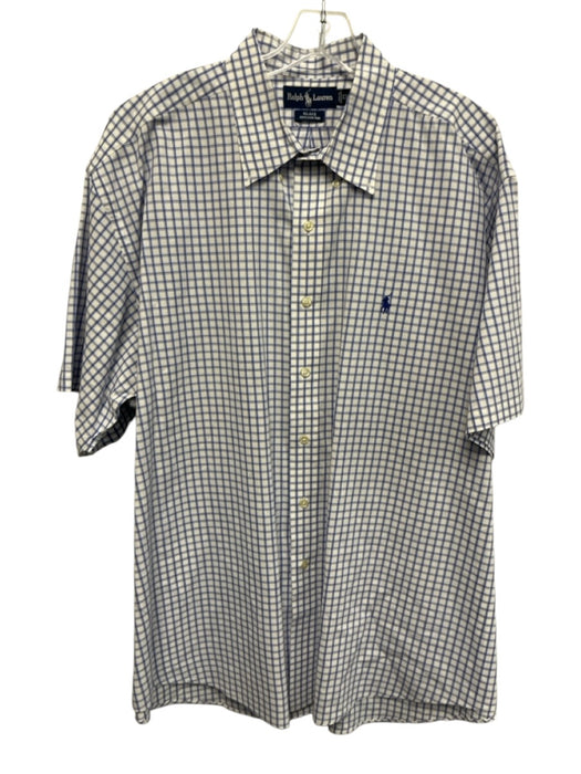 Ralph Lauren Size XL White & Blue Cotton Grid Button Up Button Down Short Sleeve White & Blue / XL