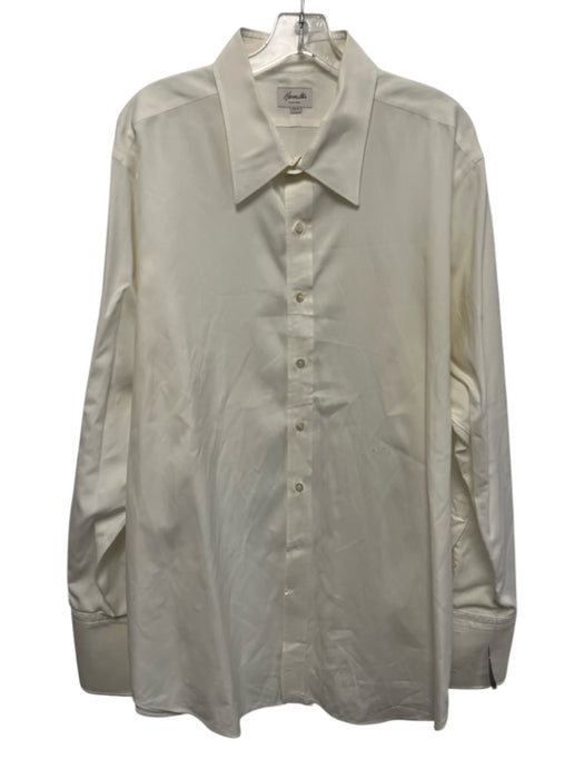 Hamilton Size Est XXL White Cotton Solid Button Up Men's Long Sleeve Shirt White / Est XXL
