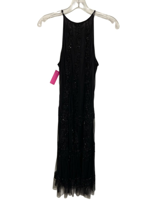 Stenay Size 6 Black Rayon Sleeveless Mesh Overlay Beaded Below knee Dress Black / 6