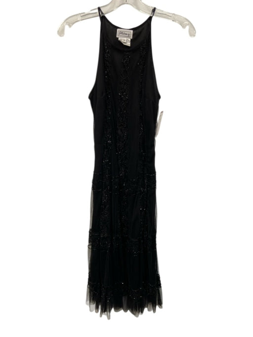 Stenay Size 6 Black Rayon Sleeveless Mesh Overlay Beaded Below knee Dress Black / 6