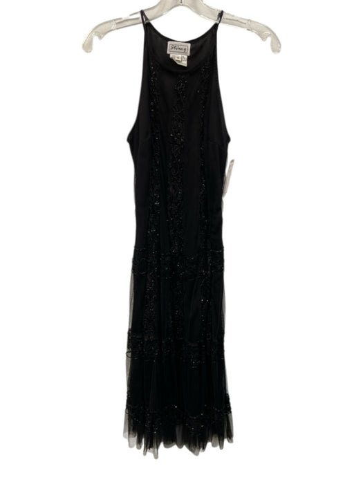 Stenay Size 6 Black Rayon Sleeveless Mesh Overlay Beaded Below knee Dress Black / 6