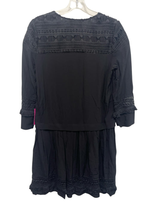 Tuckernuck Size XS Black Rayon Long Sleeve Lace Detail V Neck Fringe Hem Dress — Labels Resale Boutique