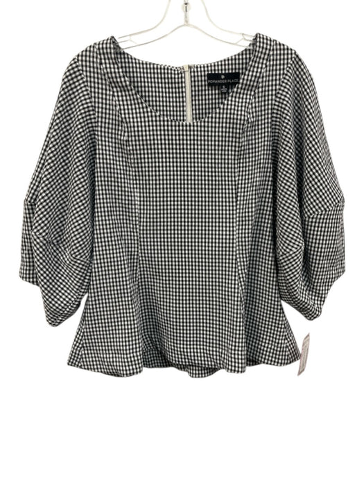 Pomander Place Size S Black & White Polyester Long Balloon Sleeve Checked Top Black & White / S