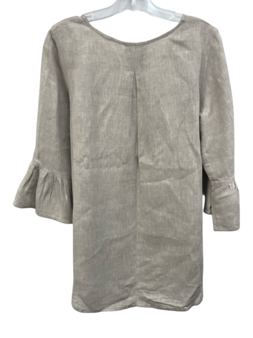 Crown Linen Designs Size XS Beige Linen Long Flare Sleeve Heathered High Low Top Beige / XS