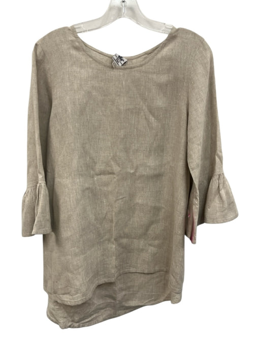 Crown Linen Designs Size XS Beige Linen Long Flare Sleeve Heathered High Low Top Beige / XS